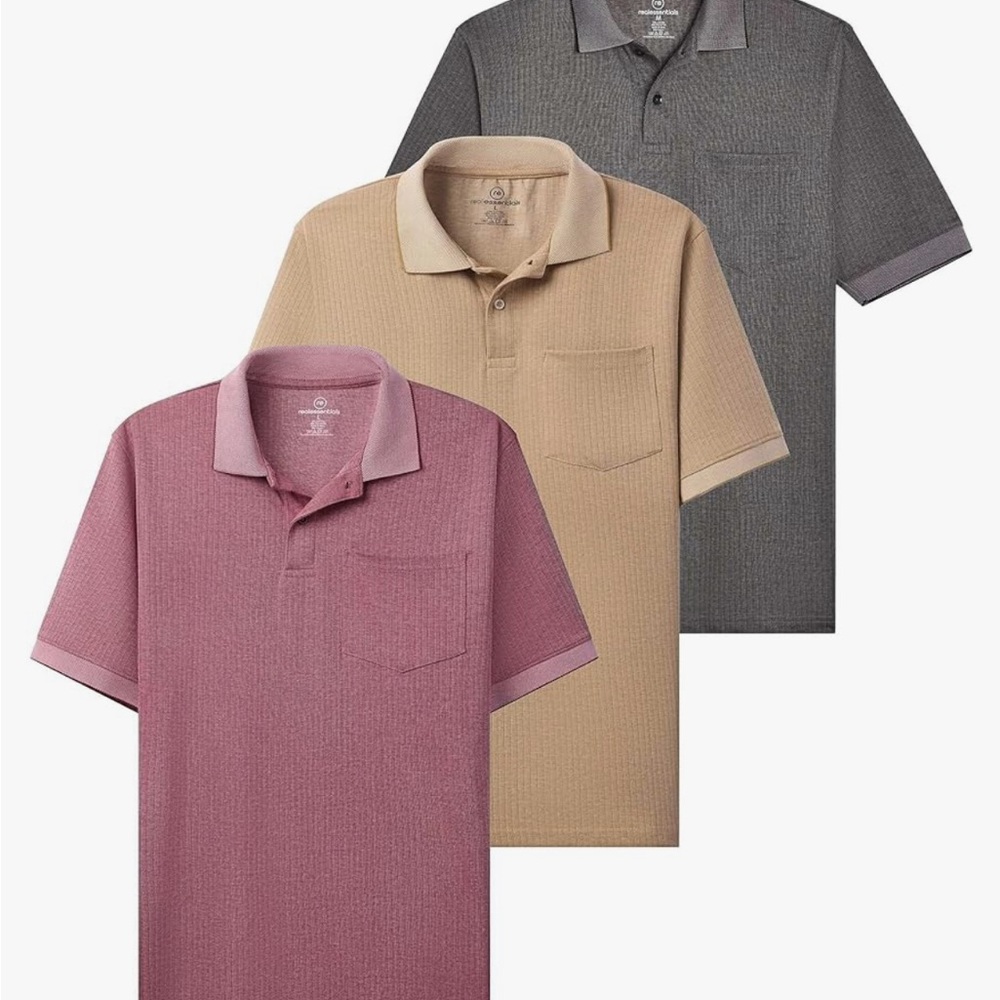 🌸. Bx 95.   Classic Men's Polo Shirt Trio - Black, Tan, and Pink
